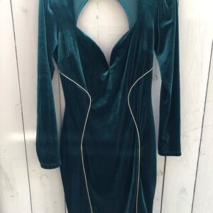 Cefian Elegant Teal Velvet Dress